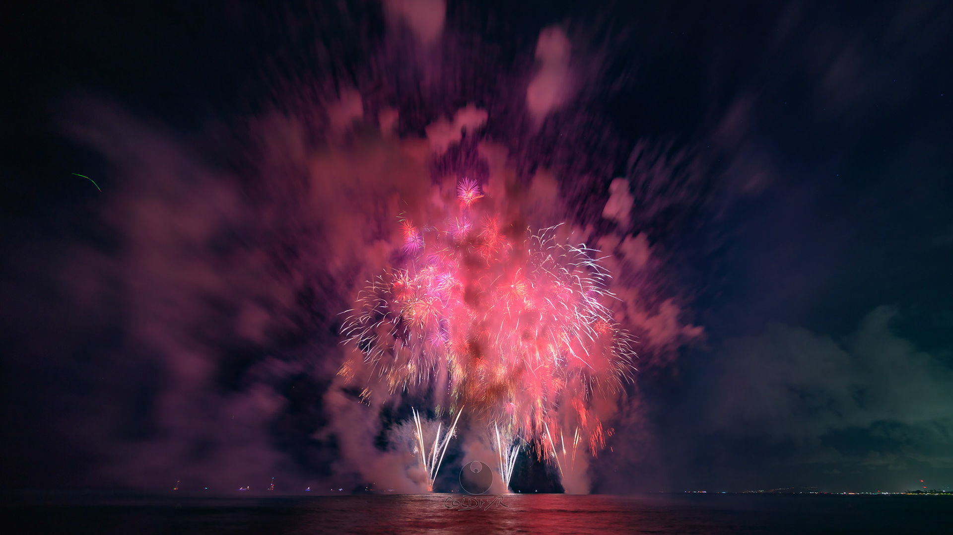 Waikiki Friday Night Fireworks as Watched from the Waikiki Pier (Walls)