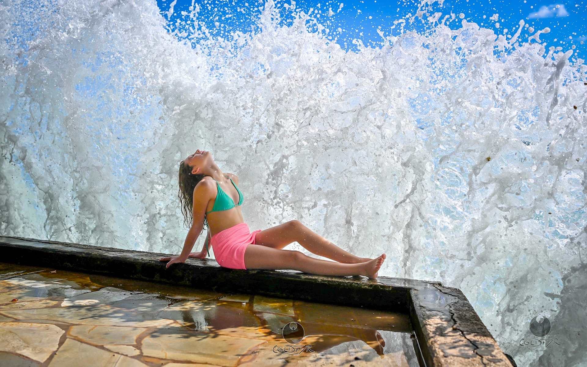 Janie Kogan Getting Splashed in Waikiki.