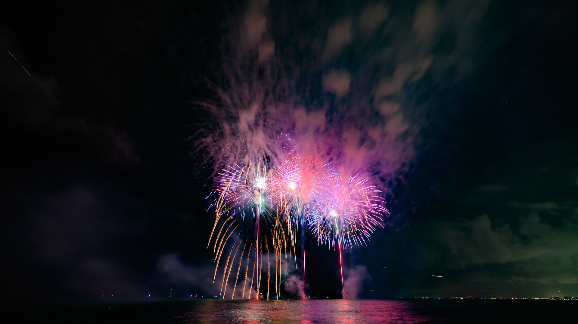Waikiki Friday Night Fireworks as Watched from the Waikiki Pier (Walls)