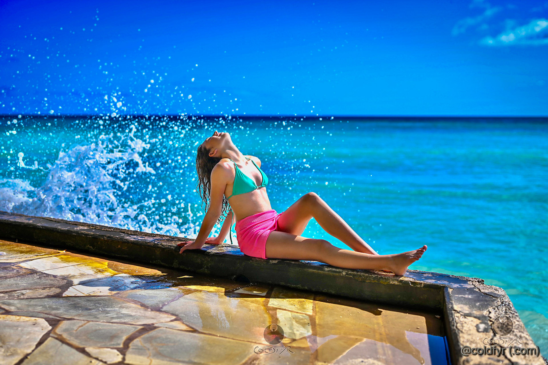 Janie Kogan Getting Splashed in Waikiki.