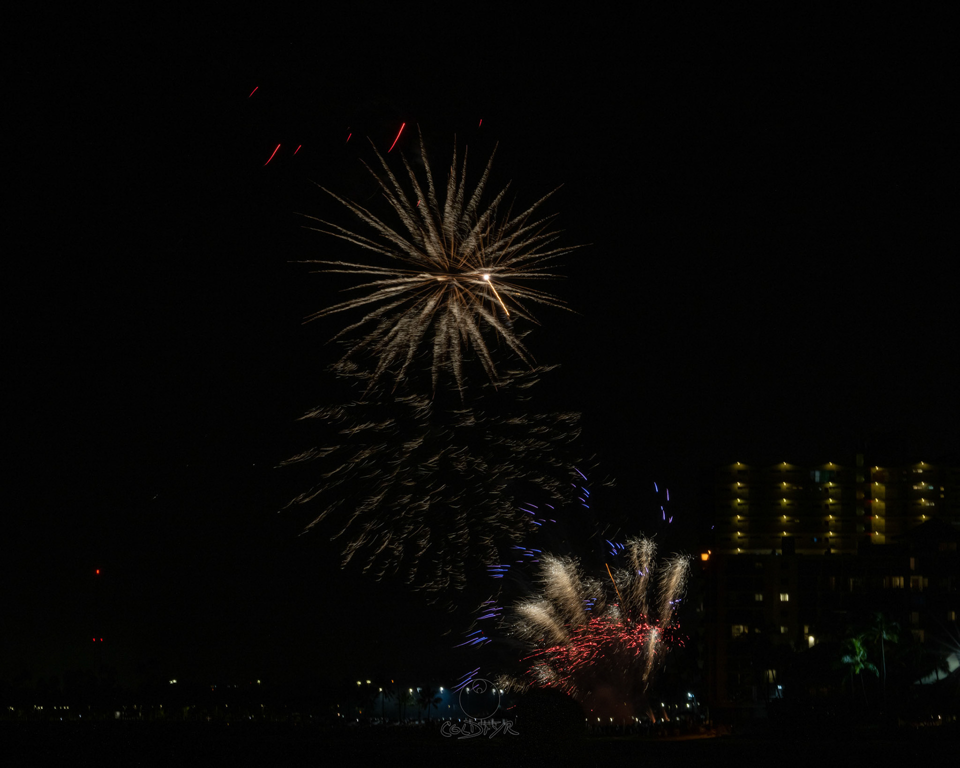 Waikiki Friday Night Fireworks as Watched from the Waikiki Pier (Walls)