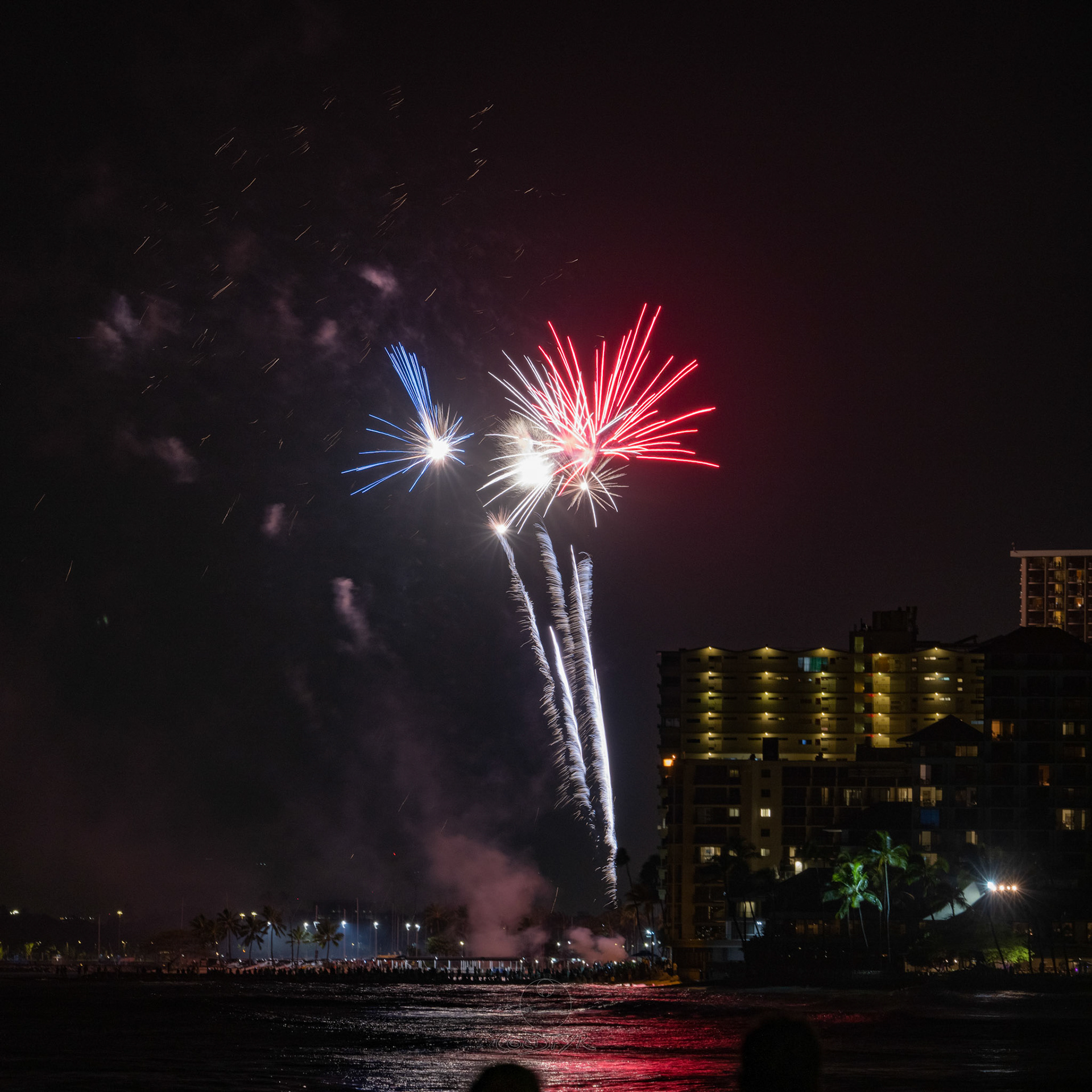 Waikiki Friday Night Fireworks as Watched from the Waikiki Pier (Walls)
