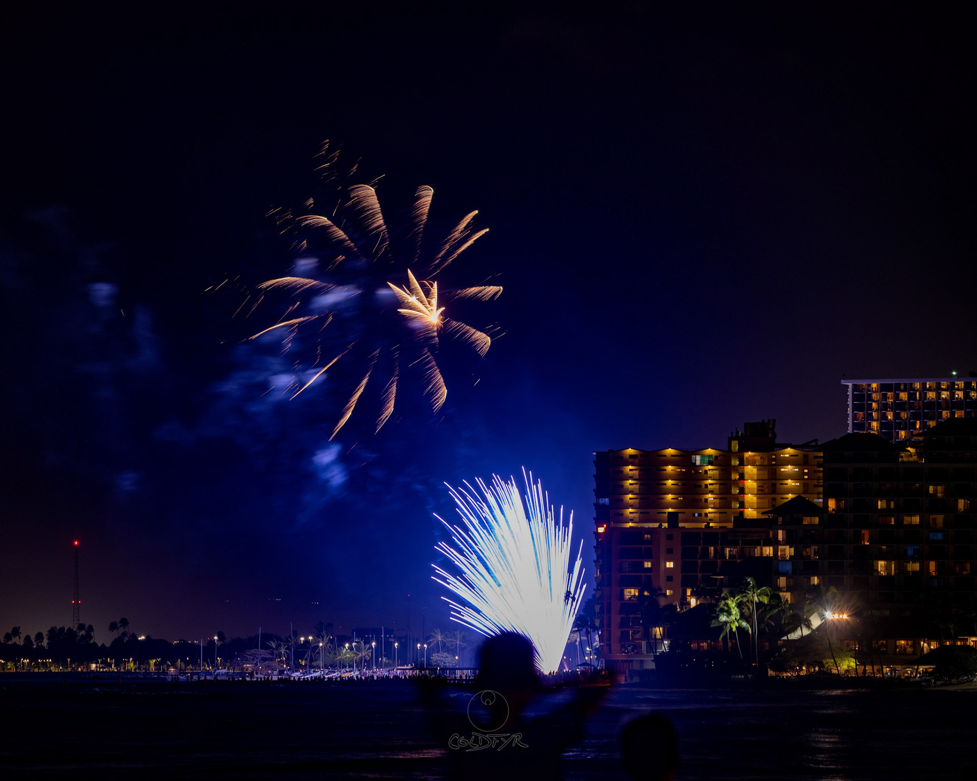 Waikiki Friday Night Fireworks as Watched from the Waikiki Pier (Walls)