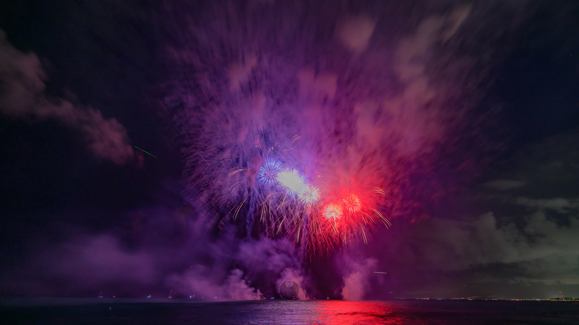 Waikiki Friday Night Fireworks as Watched from the Waikiki Pier (Walls)