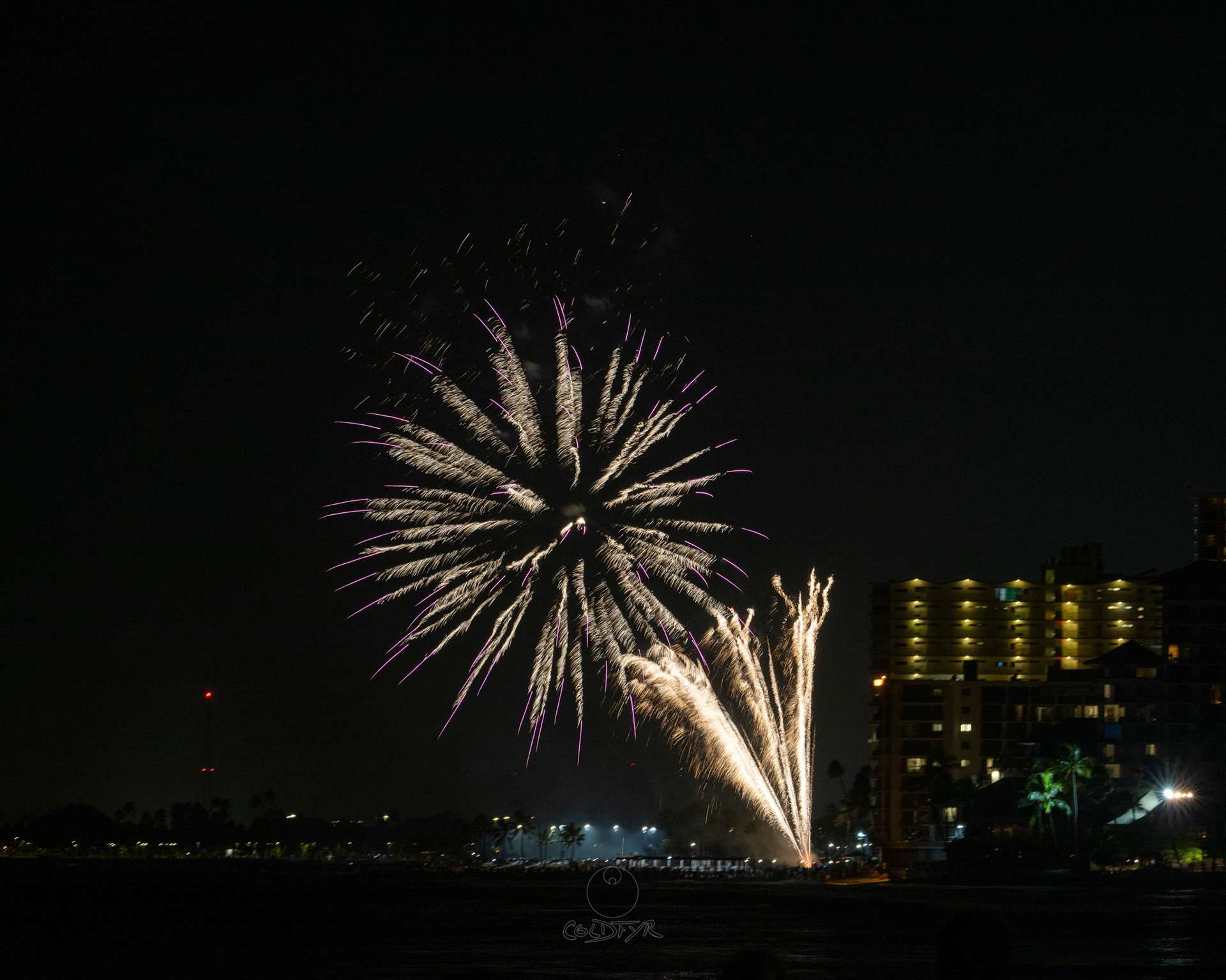 Waikiki Friday Night Fireworks as Watched from the Waikiki Pier (Walls)
