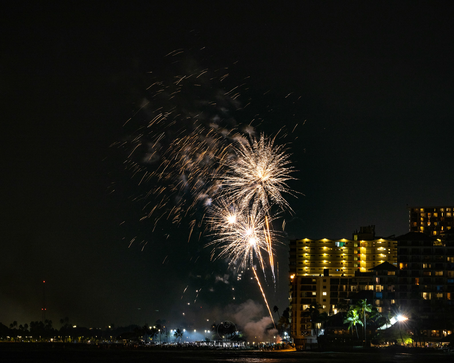 Waikiki Friday Night Fireworks as Watched from the Waikiki Pier (Walls)