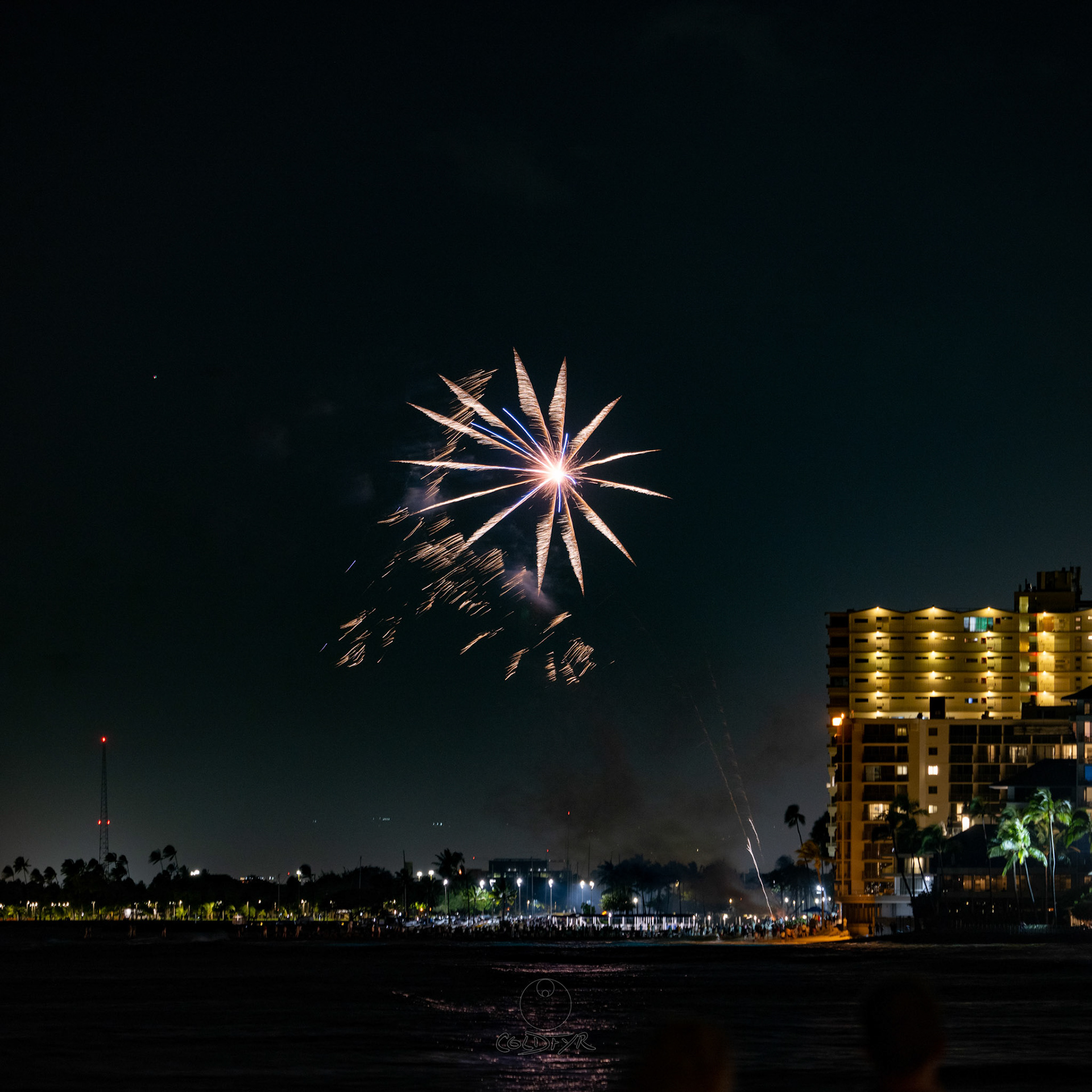 Waikiki Friday Night Fireworks as Watched from the Waikiki Pier (Walls)