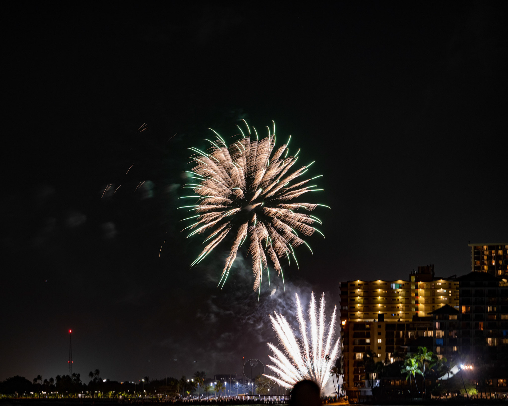 Waikiki Friday Night Fireworks as Watched from the Waikiki Pier (Walls)