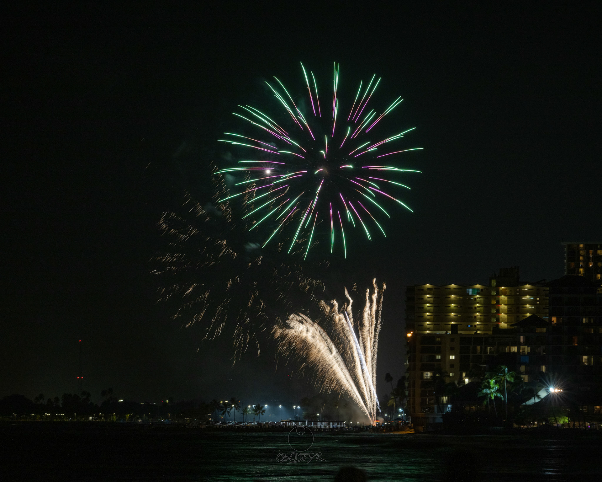 Waikiki Friday Night Fireworks as Watched from the Waikiki Pier (Walls)