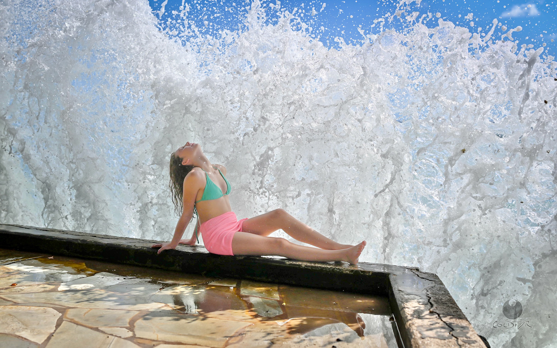 Janie Kogan Getting Splashed in Waikiki.