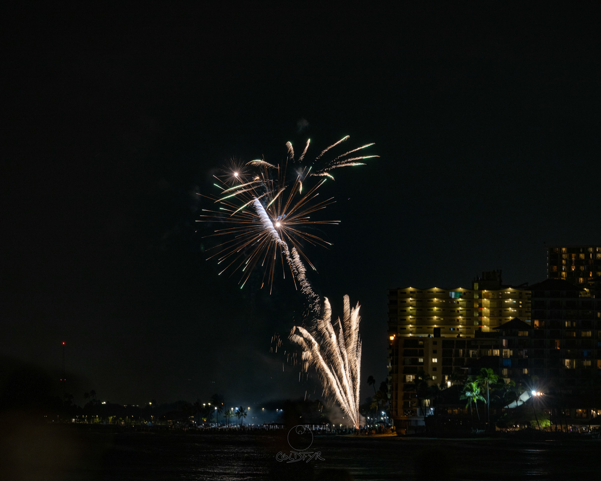 Waikiki Friday Night Fireworks as Watched from the Waikiki Pier (Walls)