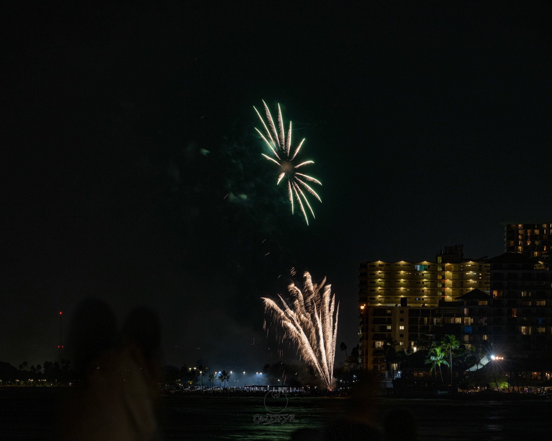 Waikiki Friday Night Fireworks as Watched from the Waikiki Pier (Walls)