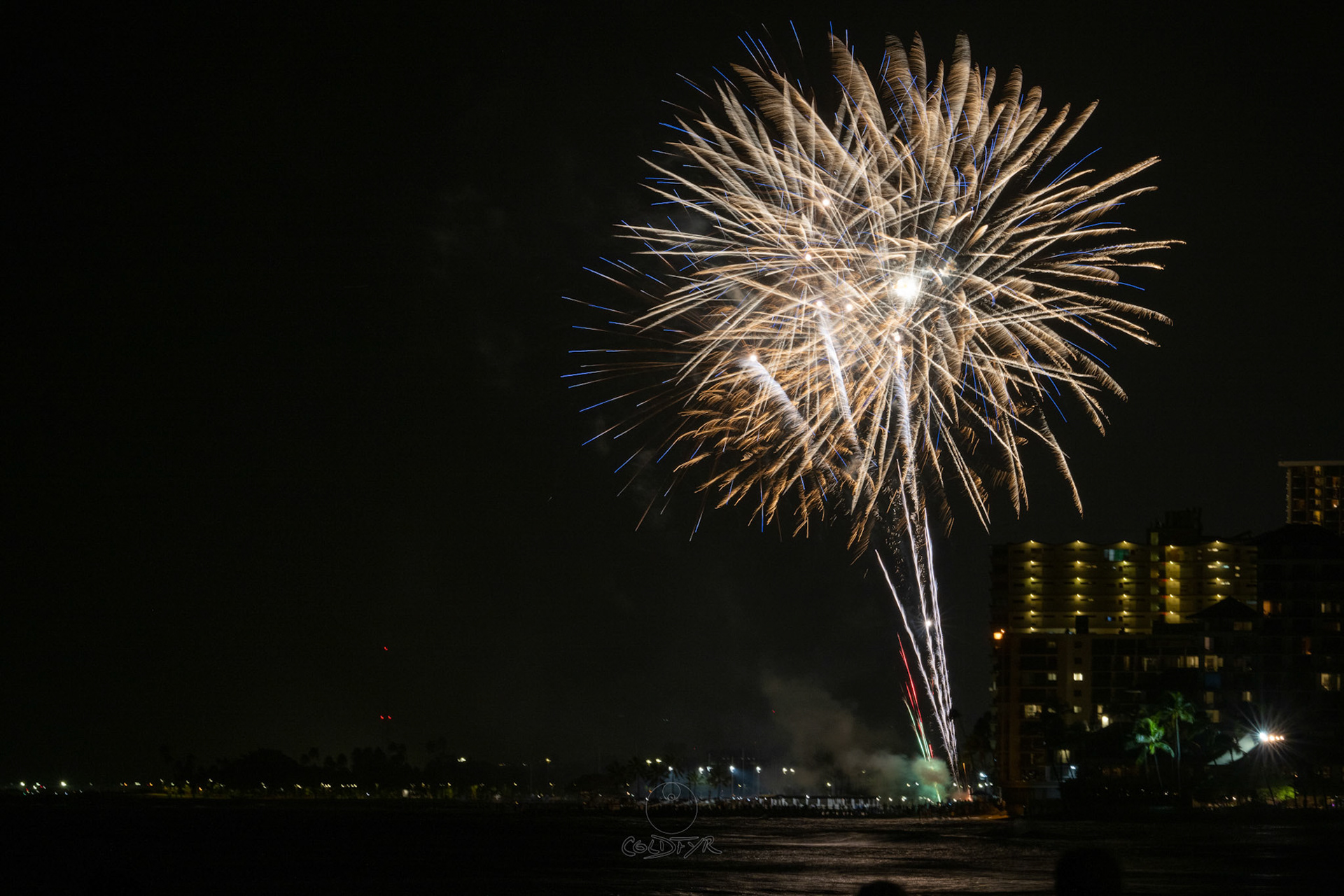 Waikiki Friday Night Fireworks as Watched from the Waikiki Pier (Walls)