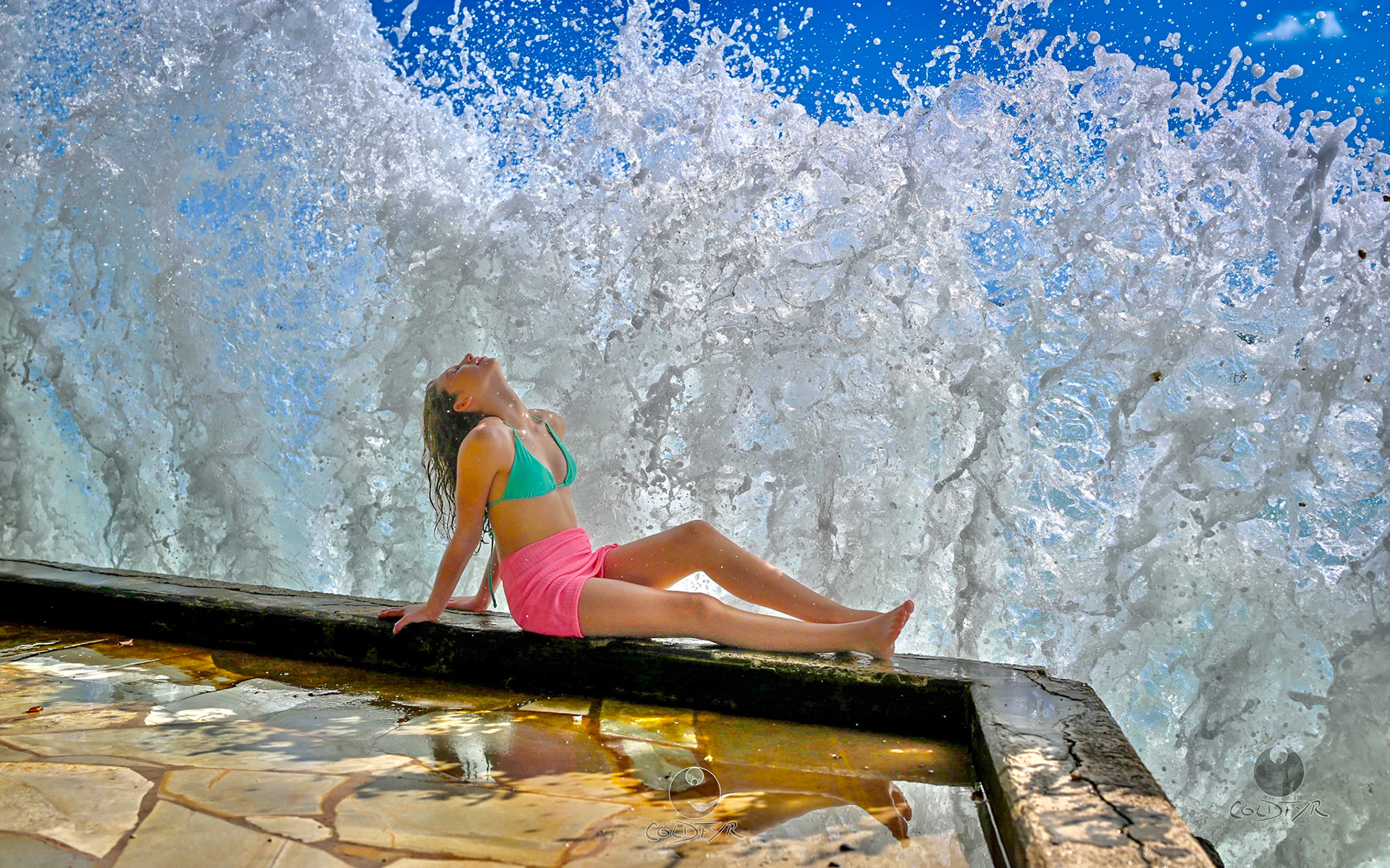 Janie Kogan Getting Splashed in Waikiki.