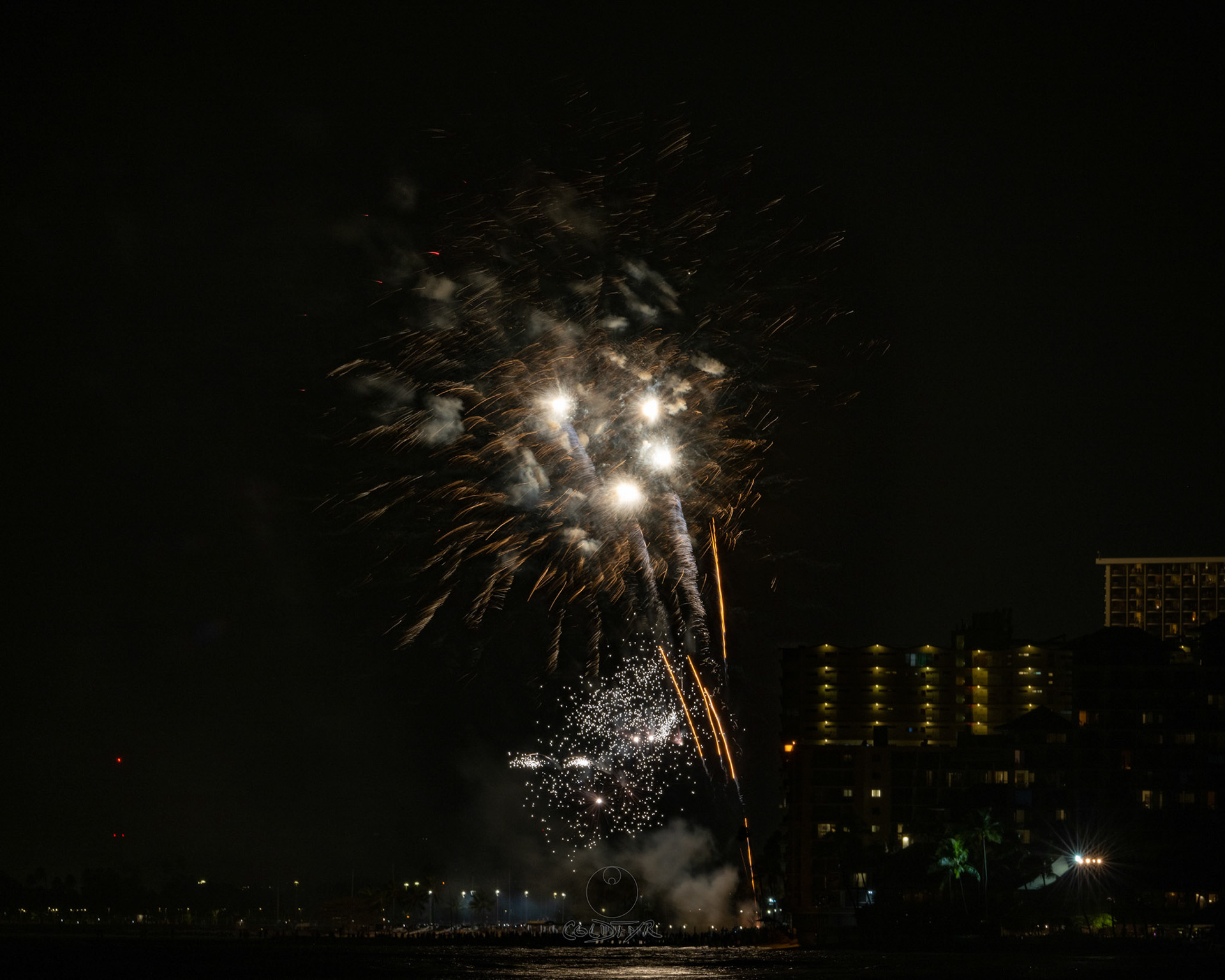 Waikiki Friday Night Fireworks as Watched from the Waikiki Pier (Walls)
