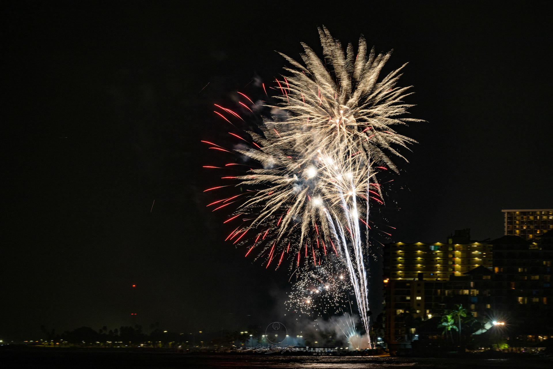 Waikiki Friday Night Fireworks as Watched from the Waikiki Pier (Walls)