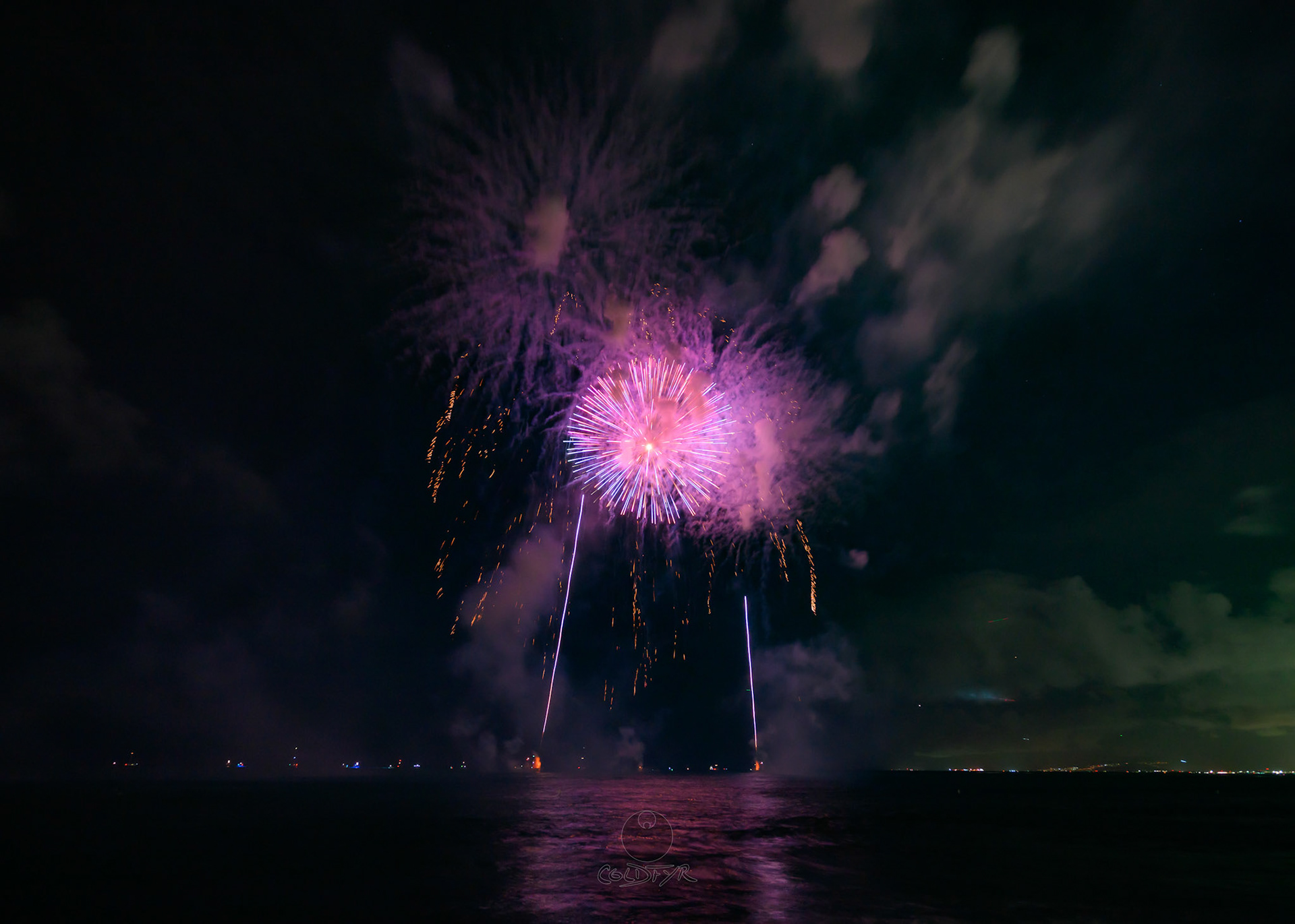 Waikiki Friday Night Fireworks as Watched from the Waikiki Pier (Walls)