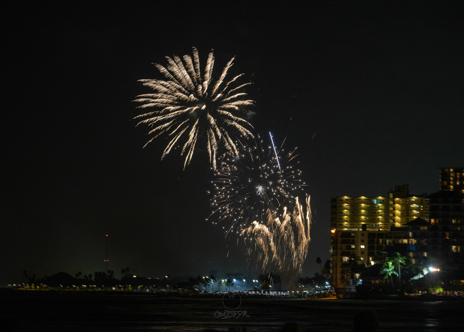 Waikiki Friday Night Fireworks as Watched from the Waikiki Pier (Walls)