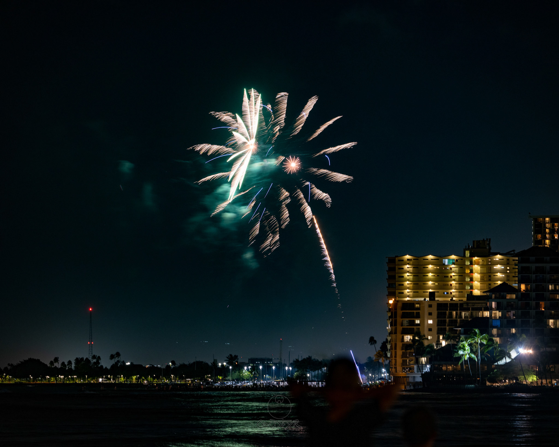 Waikiki Friday Night Fireworks as Watched from the Waikiki Pier (Walls)