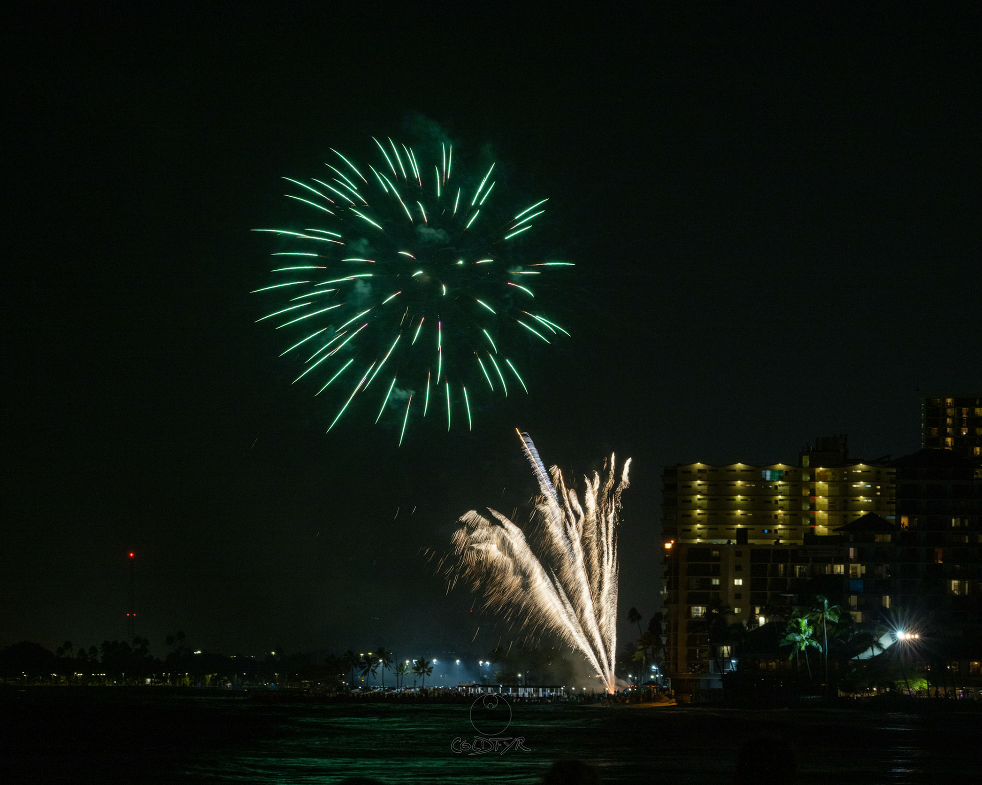 Waikiki Friday Night Fireworks as Watched from the Waikiki Pier (Walls)