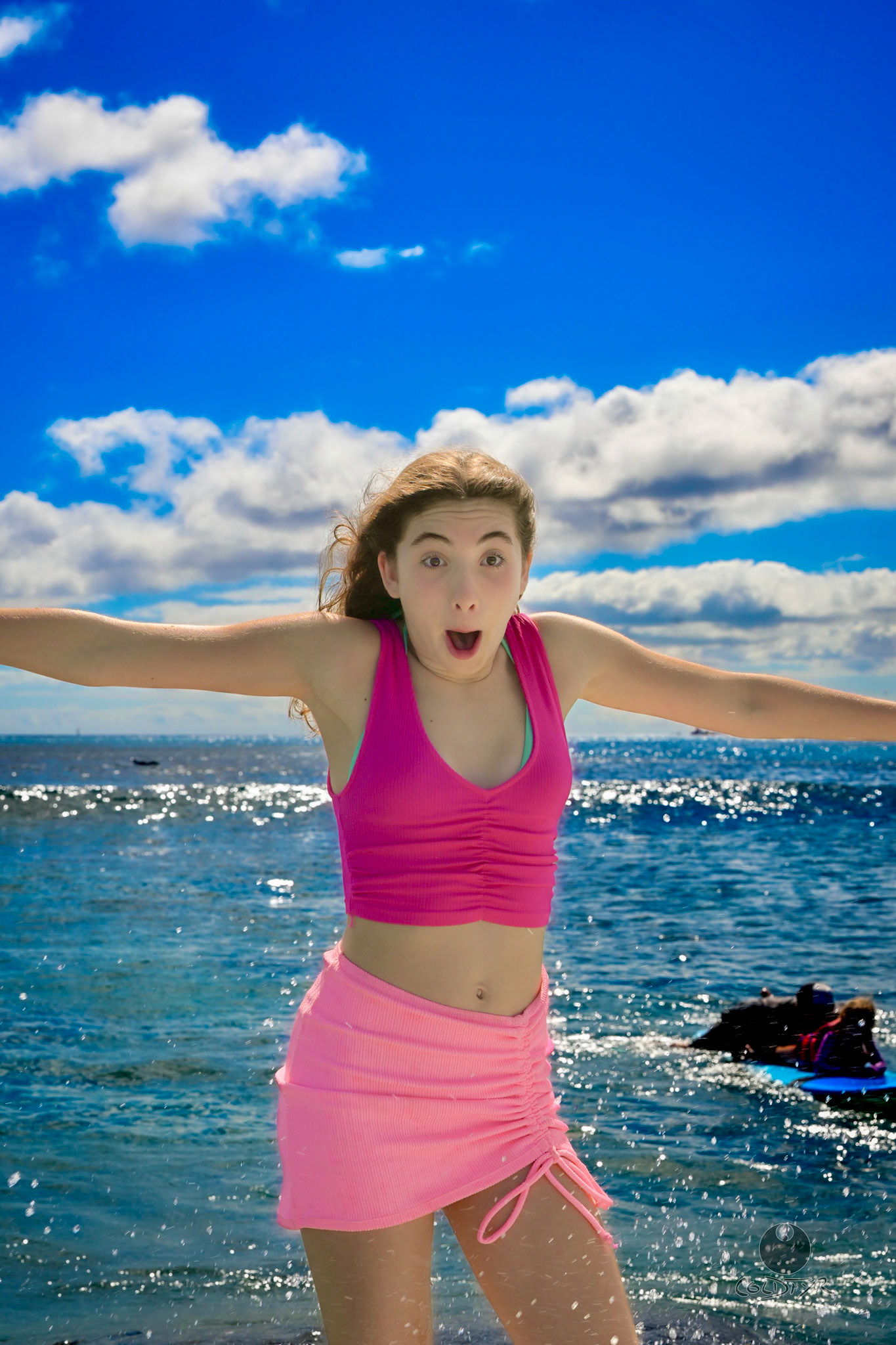 Janie Kogan Getting Splashed in Waikiki.