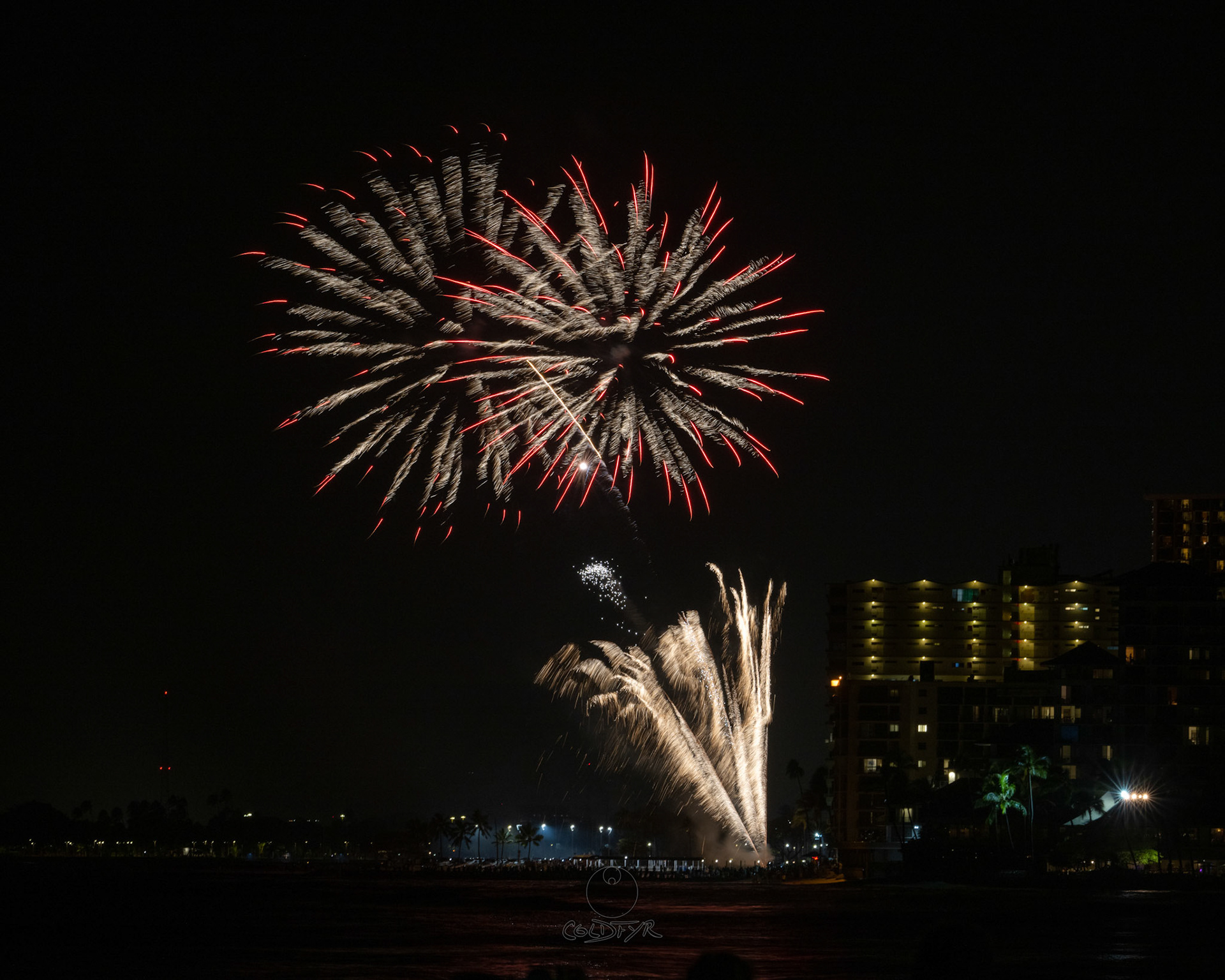 Waikiki Friday Night Fireworks as Watched from the Waikiki Pier (Walls)