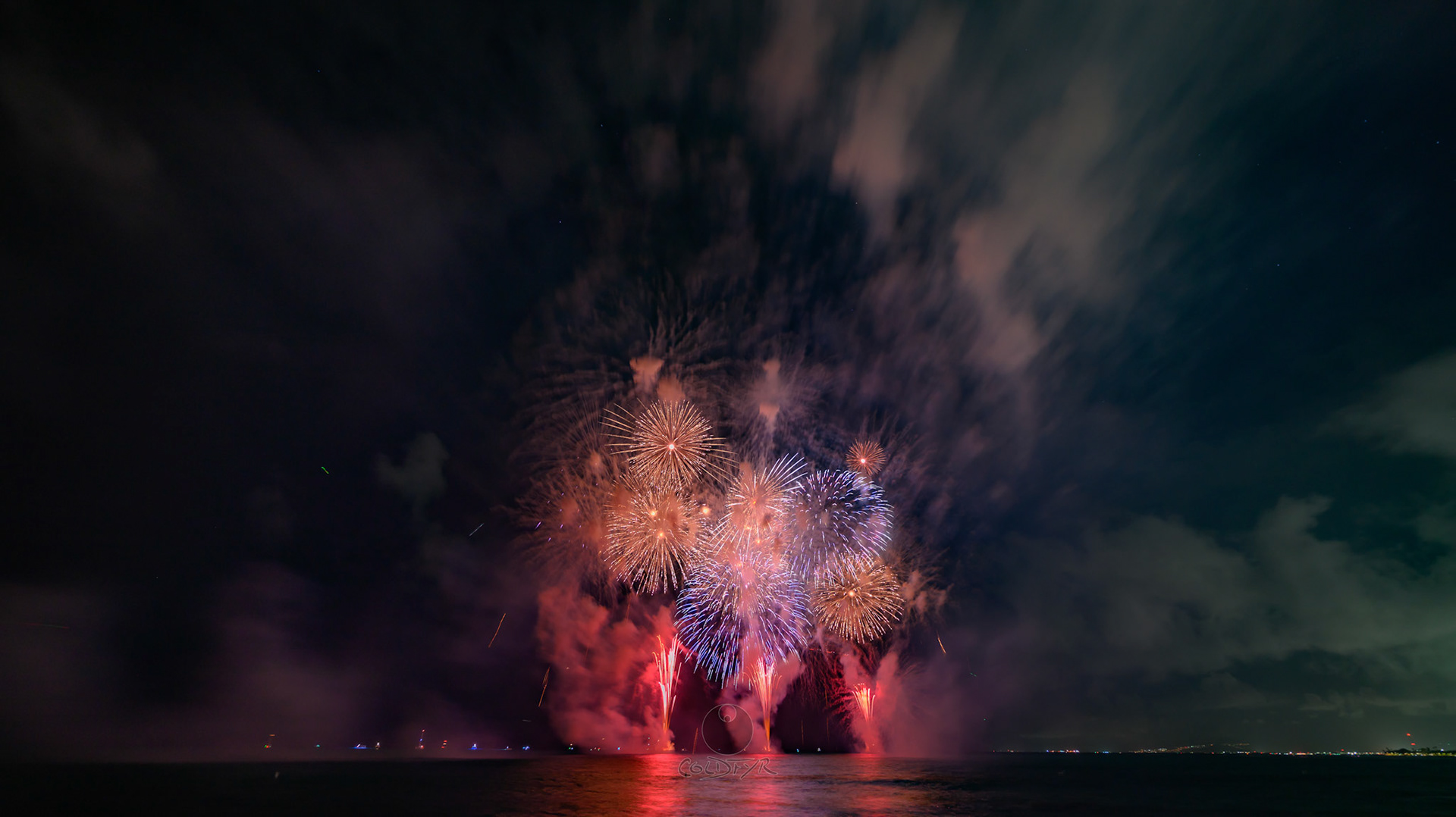 Waikiki Friday Night Fireworks as Watched from the Waikiki Pier (Walls)