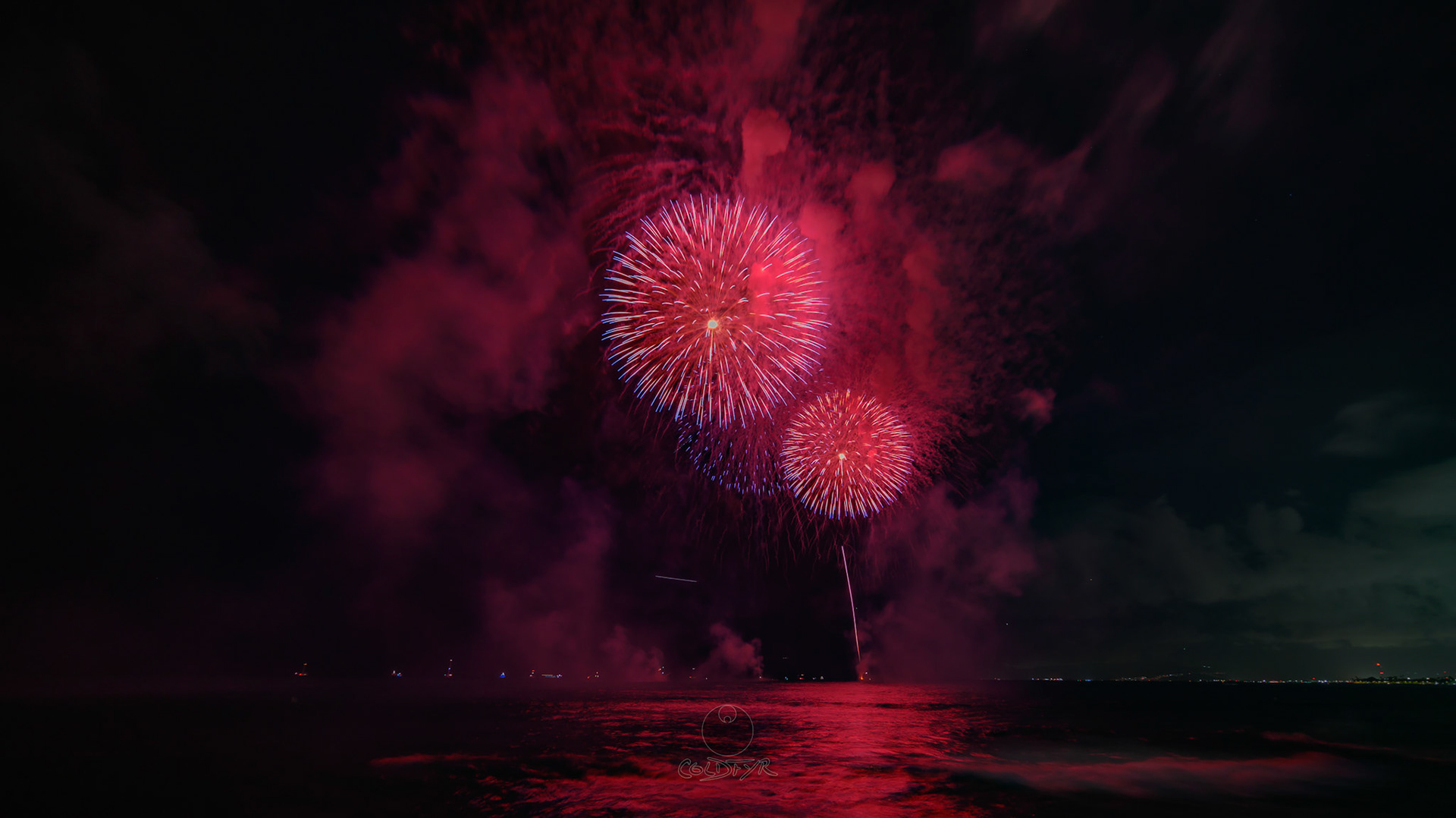 Waikiki Friday Night Fireworks as Watched from the Waikiki Pier (Walls)