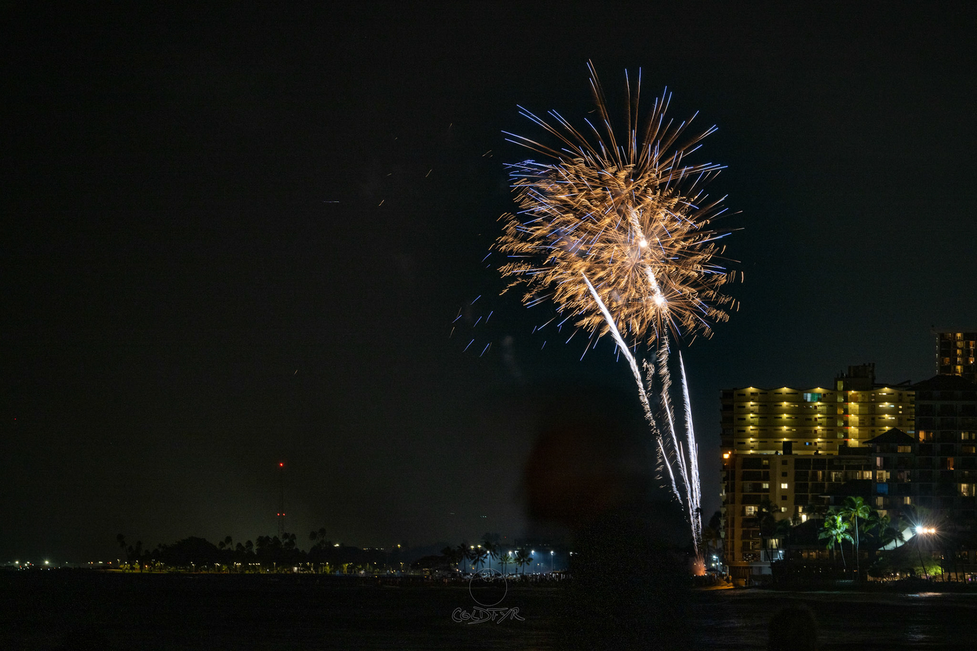 Waikiki Friday Night Fireworks as Watched from the Waikiki Pier (Walls)