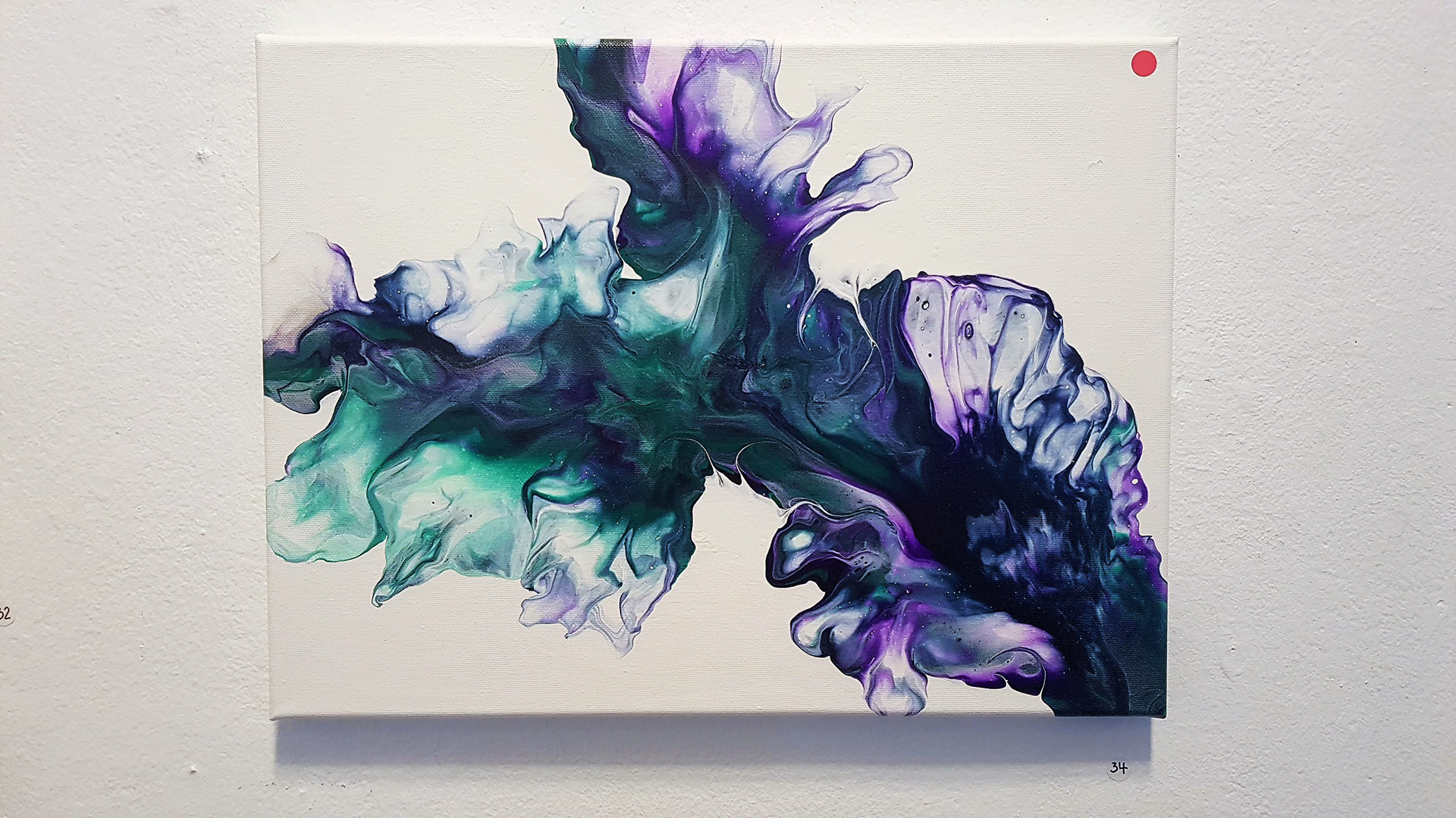 Teknik: Flytande akryl på canvastavla. Teknik med hårtork.