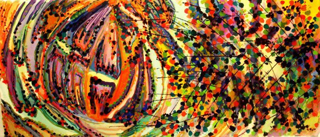 "Processing" Paper - 12 x 28" Mixed media (mostly watercolour)