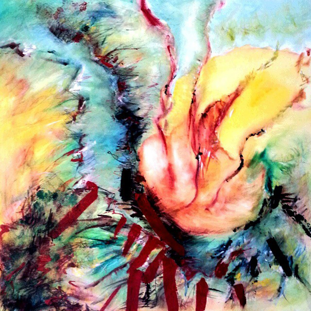'Assunder' Acrylic and water soluble colour pencils. 30 x30"