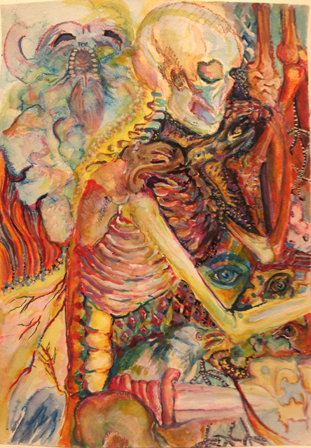 "Flight of fancy or sometimes the dream is a book" 10 x 14"  Mixed media