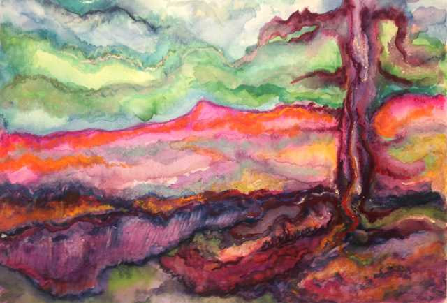 "When a landscape of ones devising" 10 x 14" on paper Mixed Media (water colour with water soluble wax pastels