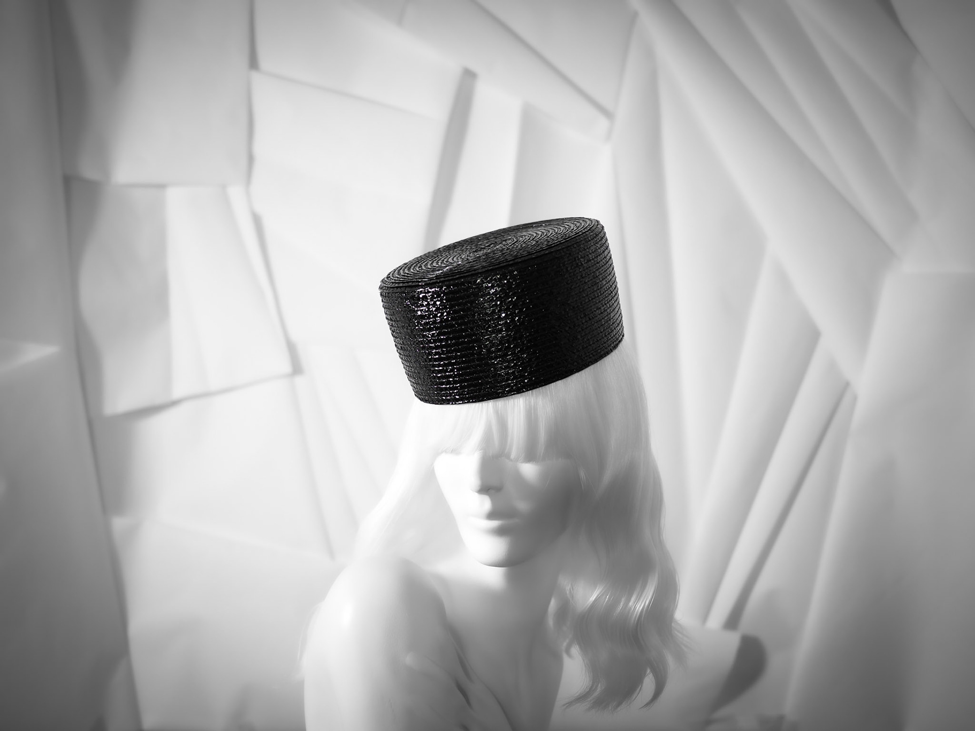 HEU • large pillbox in stitched cellophane braid