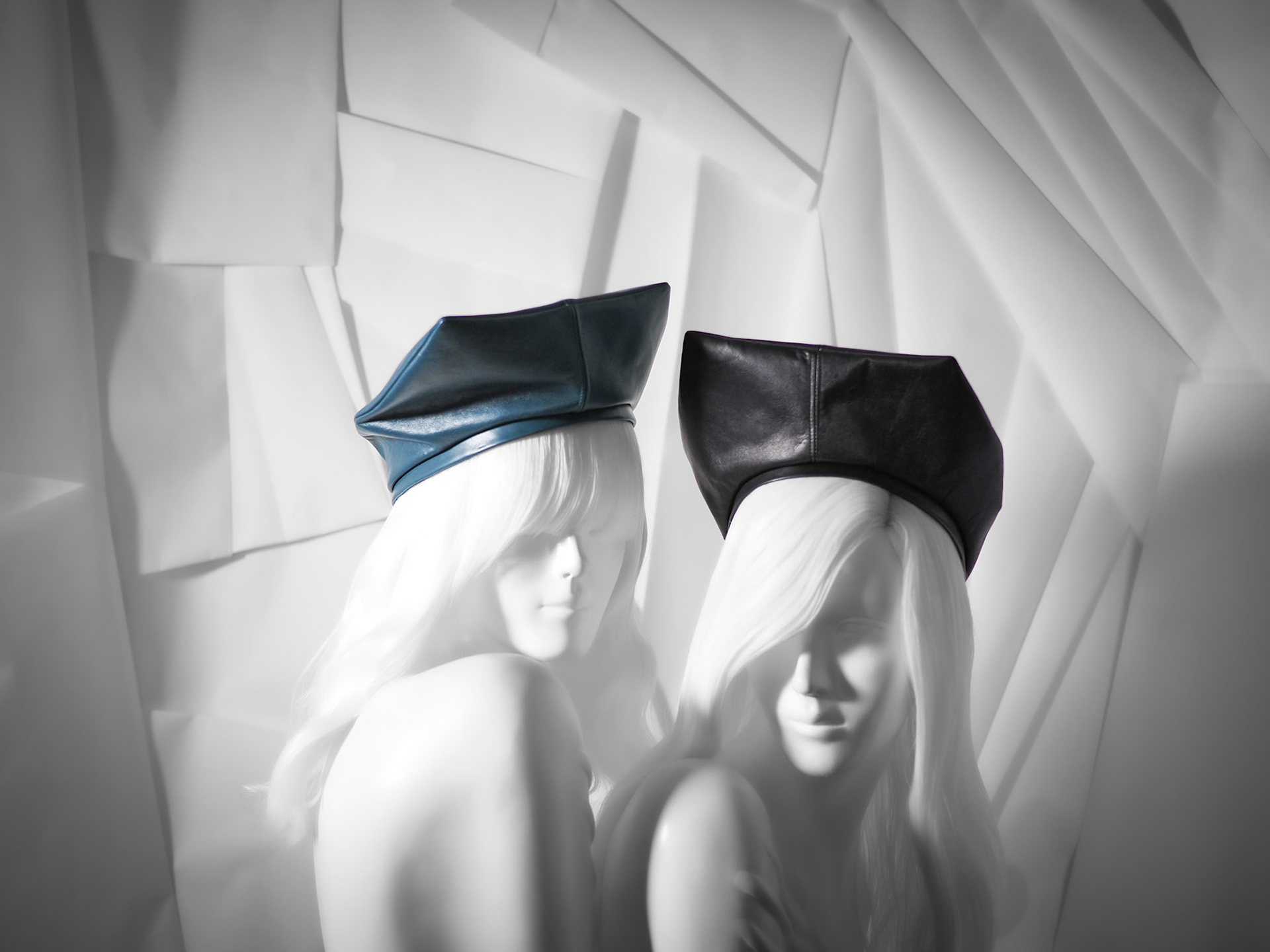 KEL • angular berets in leather