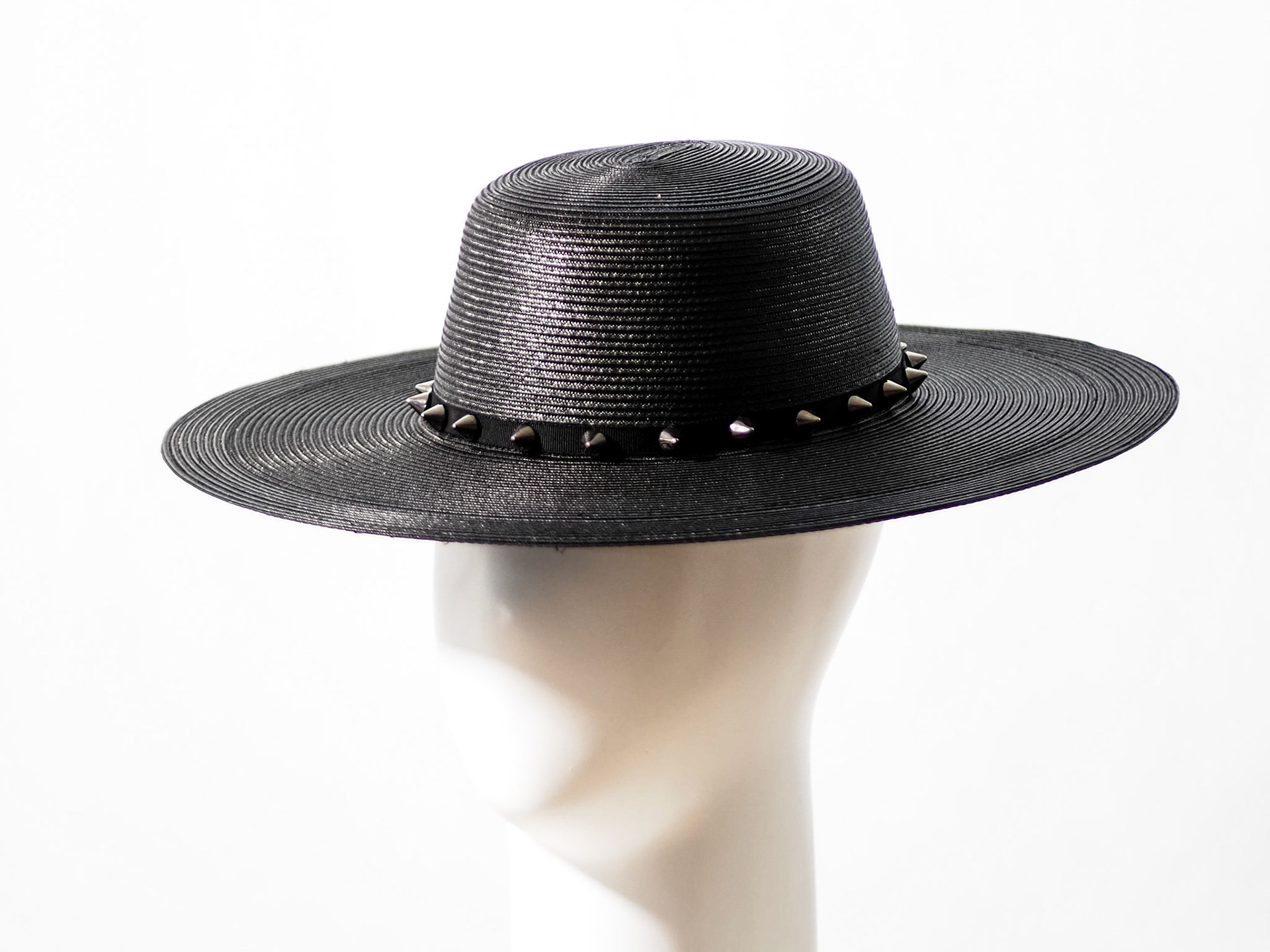 ZAX • wide brimmed spiked titfer in stitched braid