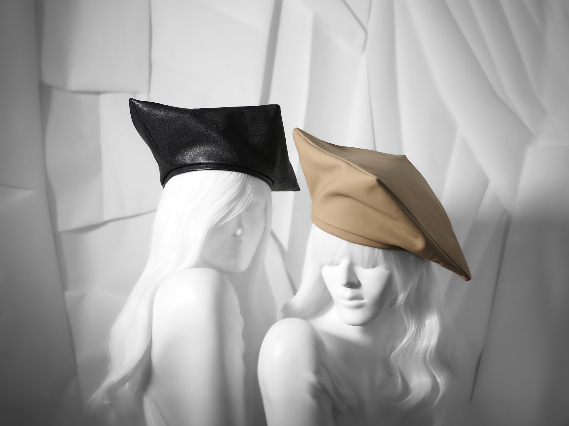 XIE • mortarboard berets in leather