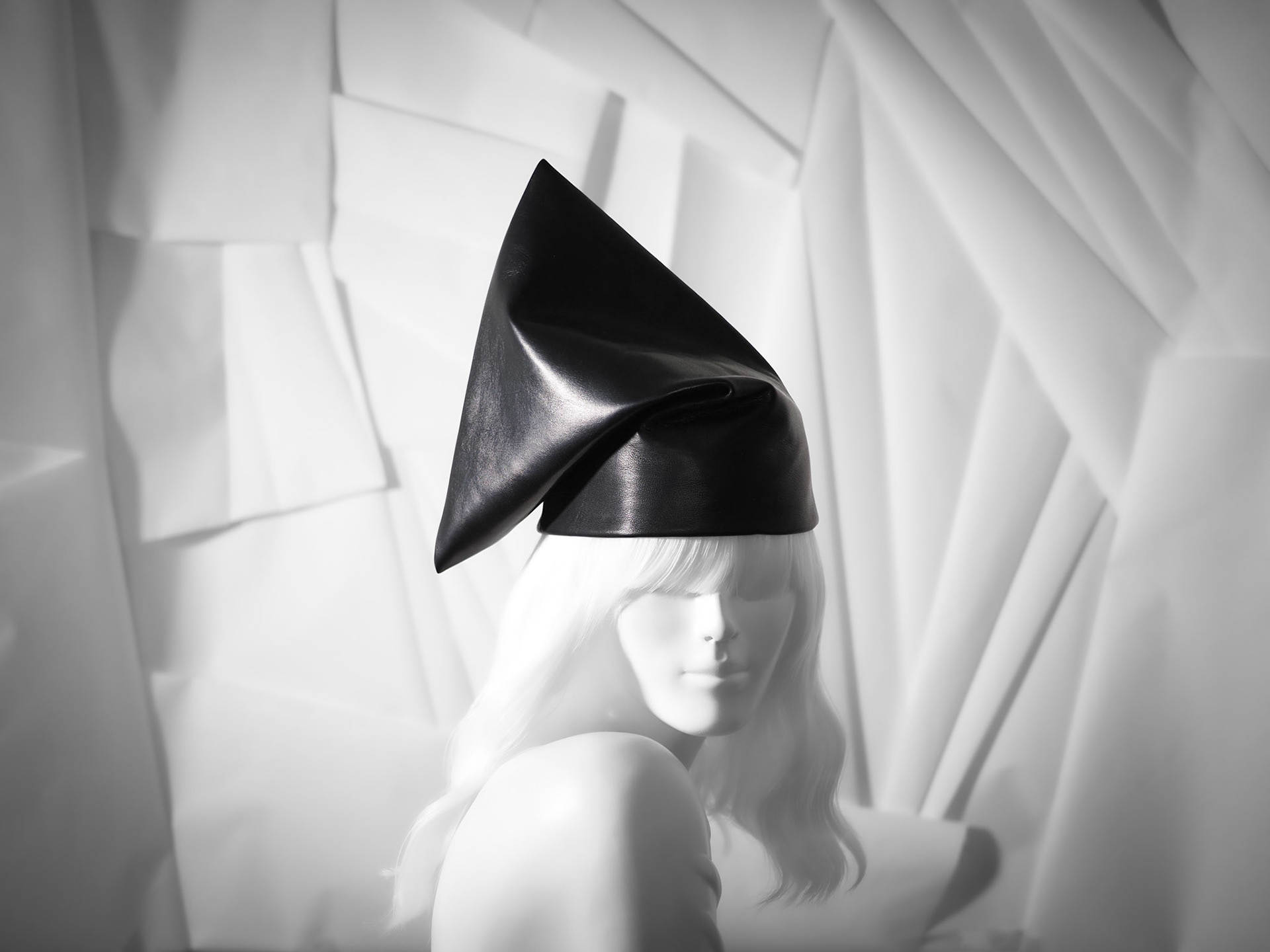 NAJ • geometric draped toque in leather
