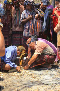 Making fire in a traditional way with bamboo