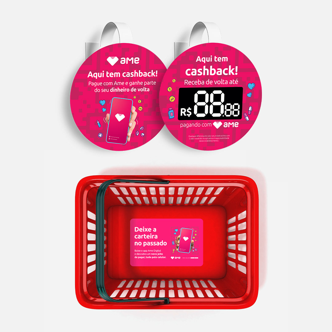 Mobile de gôndola e adesivo para cestinha