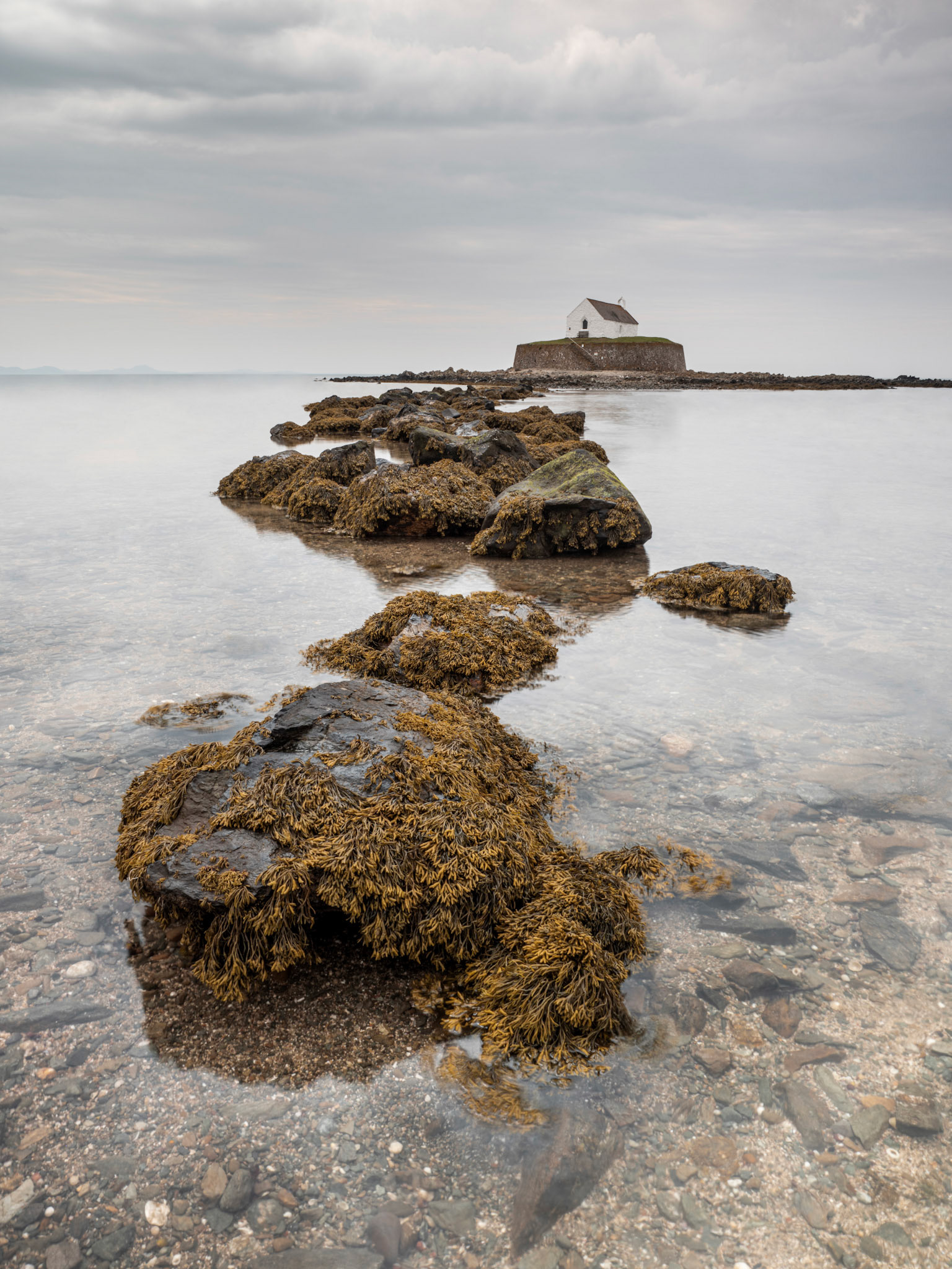 Church in the sea (St Cwyfan's Church) Long exposure