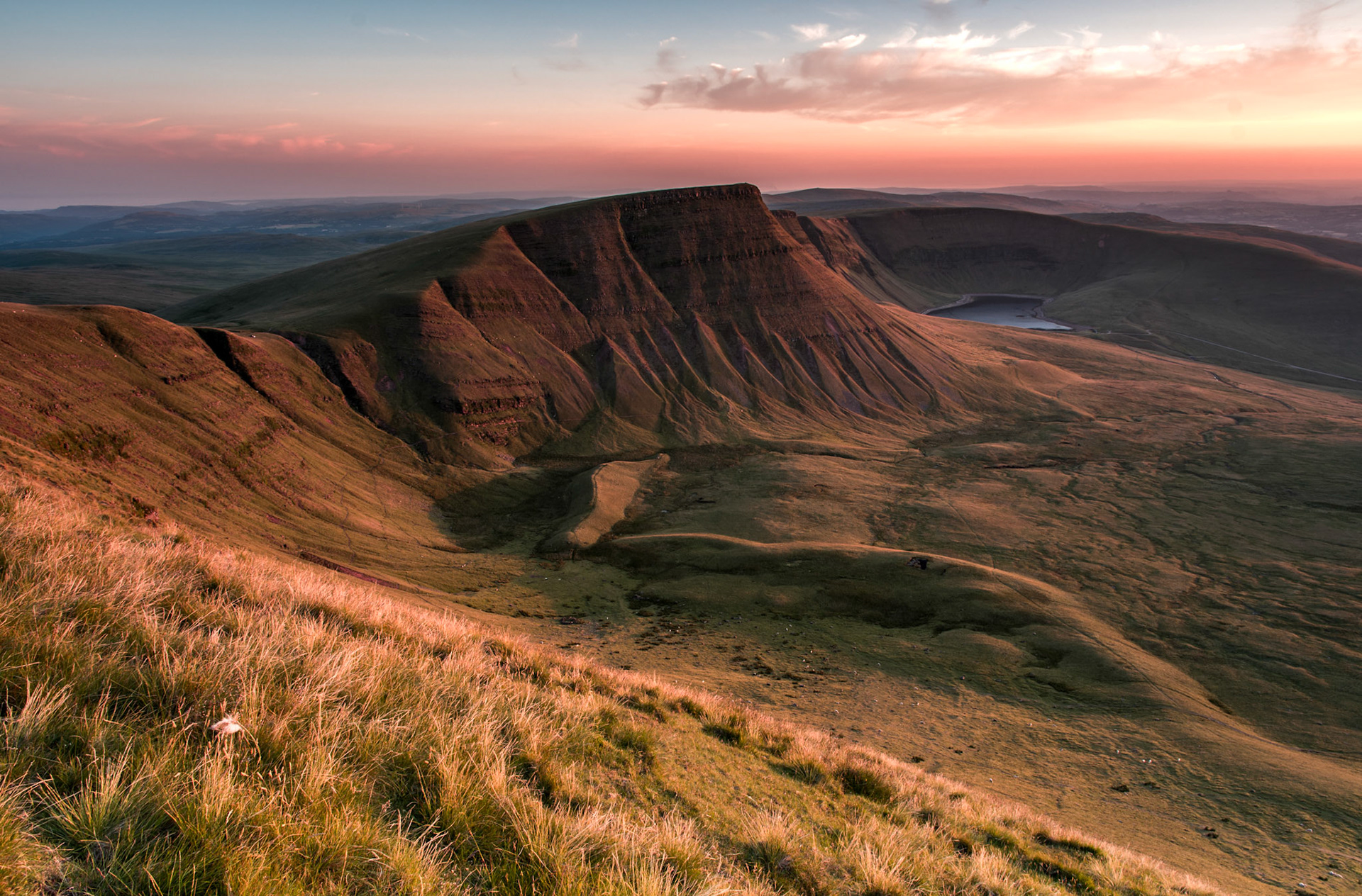  sunset as we watched from Fan Foel looking towards Picws Du (Bannau Sir Gaer) and Llyn y Fan Fach.