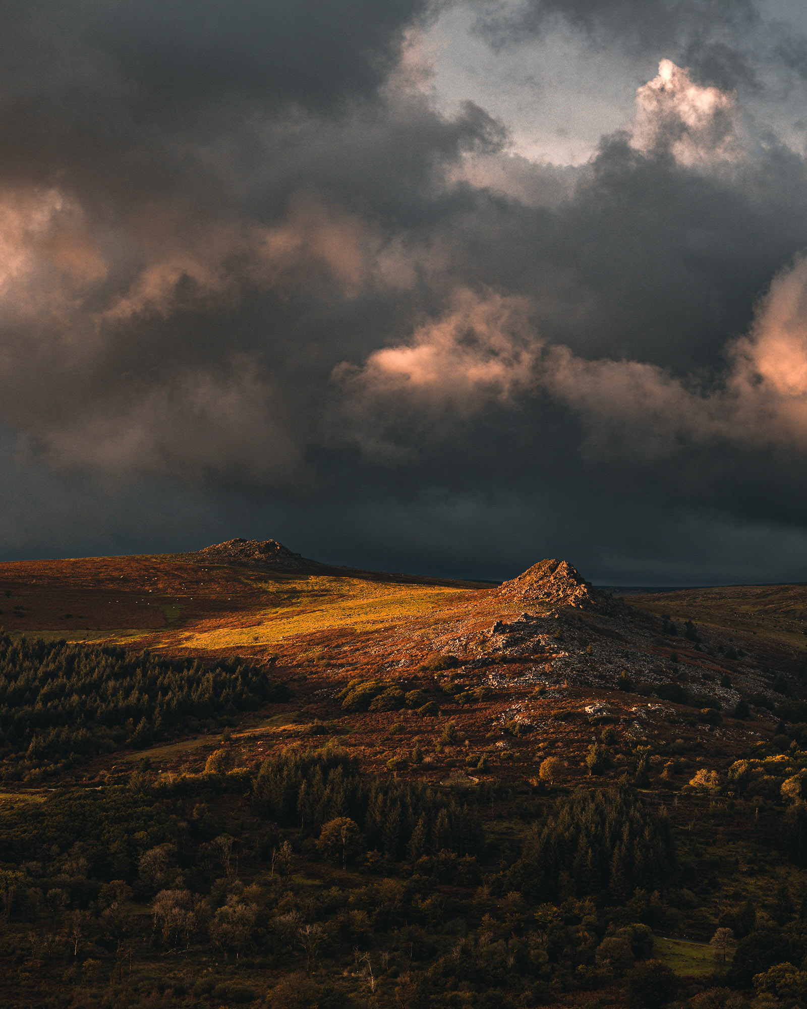 Sharpitor and Leather Tor at sunset