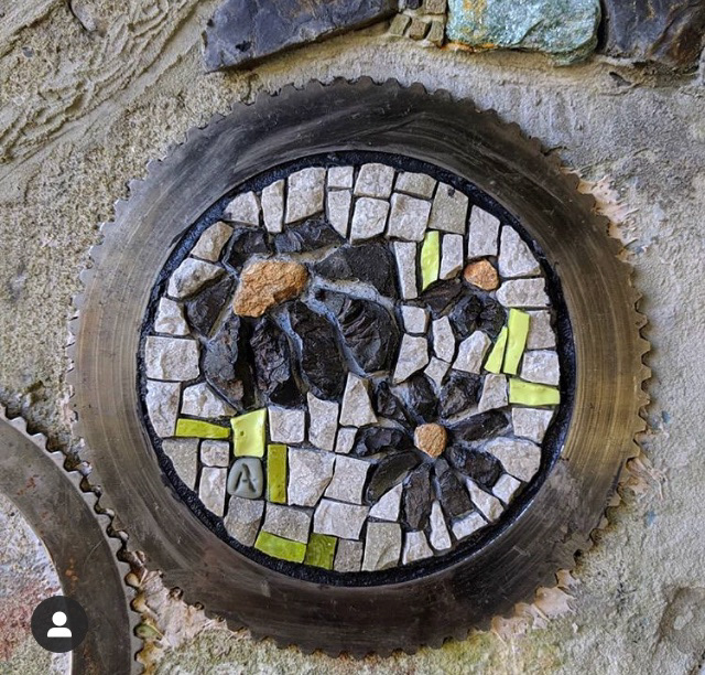 Mosaic installed with gear at the Ruins Project, photo credit: @Sagermosaics #theruinsproject