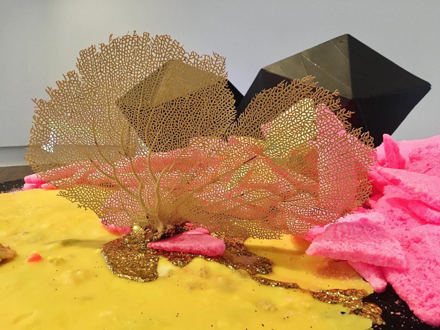 Vue du Labo. Au second plan, microcristaux en orrigamis de papiers et graphite, 2010