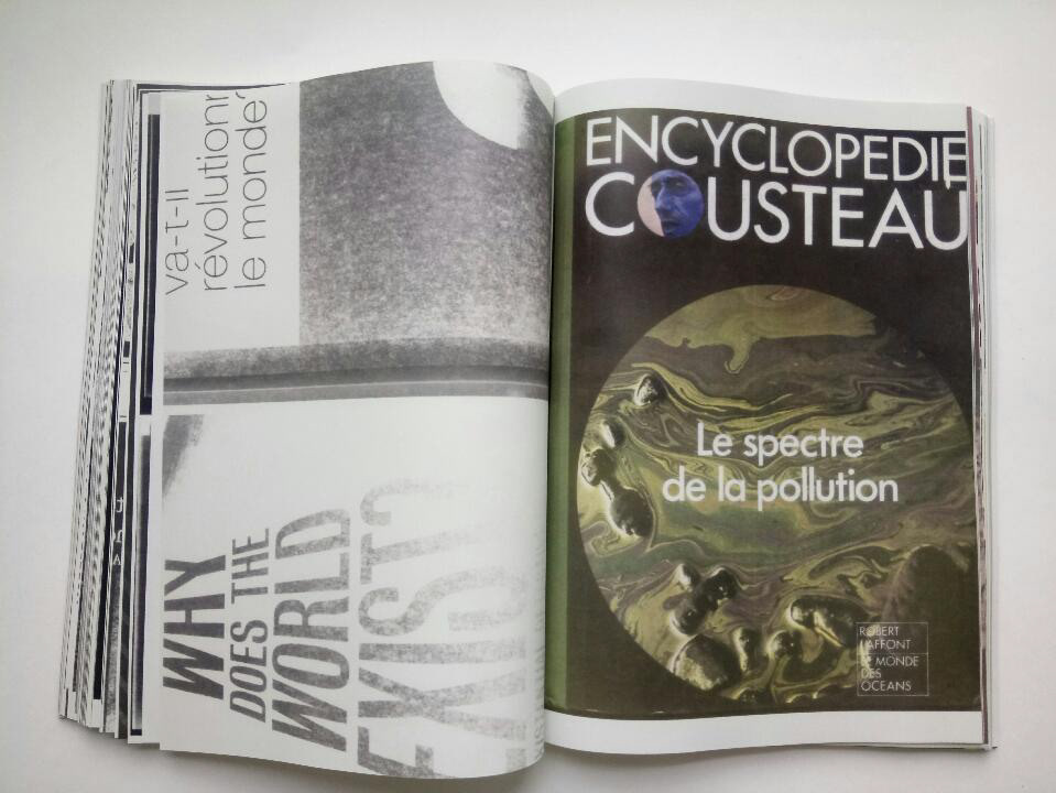 Double page de la protoédition de 2014-2016. 142 pages,  photogramme et impression numérique