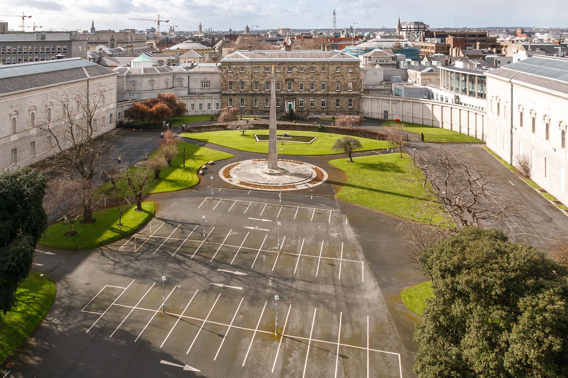 High angle view of a historic courtyard