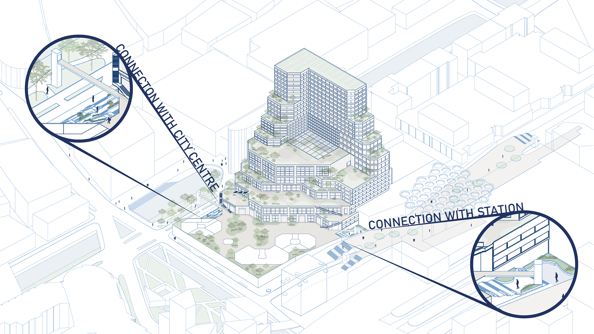 Stairs connecting the urban context