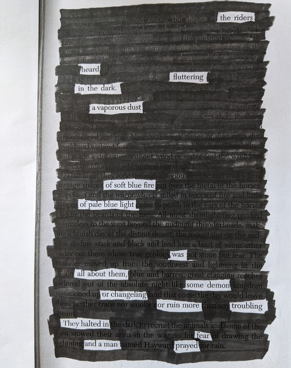 Blackout poem — Cormac McCarthy, Blood Meridian, p. 49